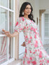 Cream Georgette Floral Printed Tiered Dress